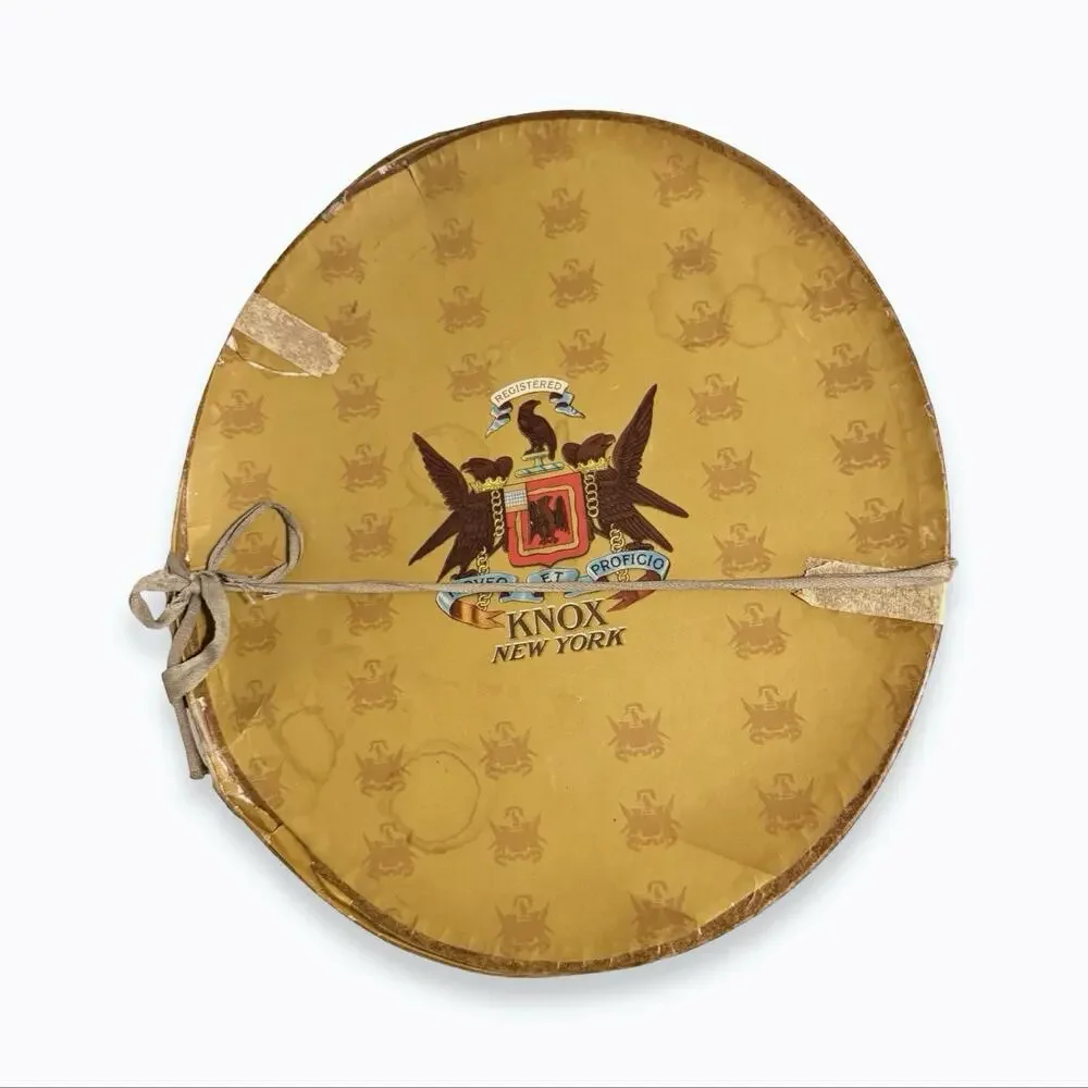 Vintage 1940s-50s Knox New York Hat Box Gold Cardboard Eagle Crest 14.75”